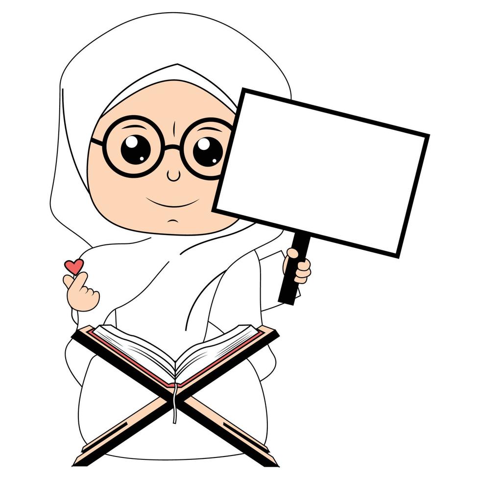 söt flicka hijab tecknad serie illustration vektor