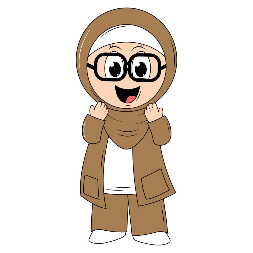 söt flicka hijab tecknad serie illustration vektor