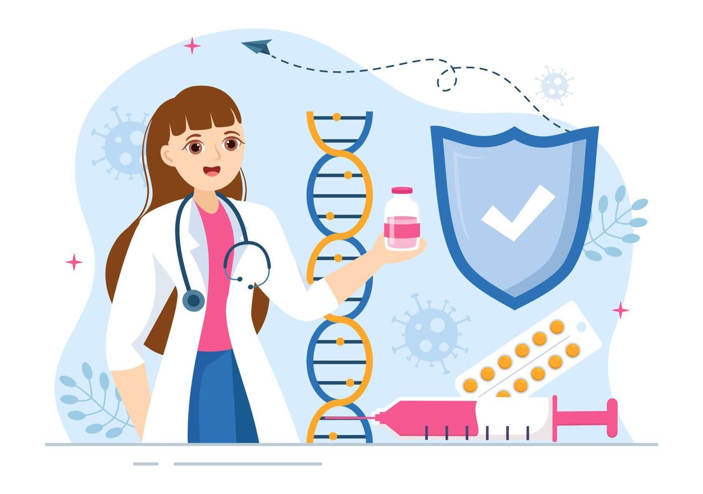 Immunologie Illustration mit Menschen immun Schutz System Portion zu erhalten loswerden von Infektionen und schädlich Bakterien im Karikatur Hand gezeichnet Vorlagen vektor