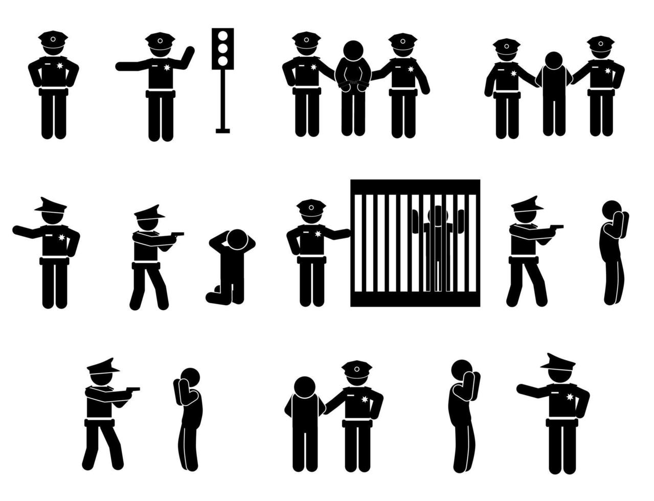 Polizei Festnahme Kriminelle. Polizist Symbol. einfach Illustration von Polizist Vektor. Kriminelle im Gefängnis vektor