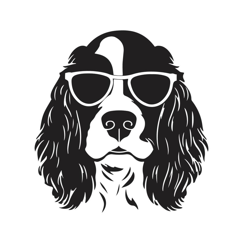 cockerspaniel spaniel hund med glasögon, vektor begrepp digital konst ,hand dragen illustration