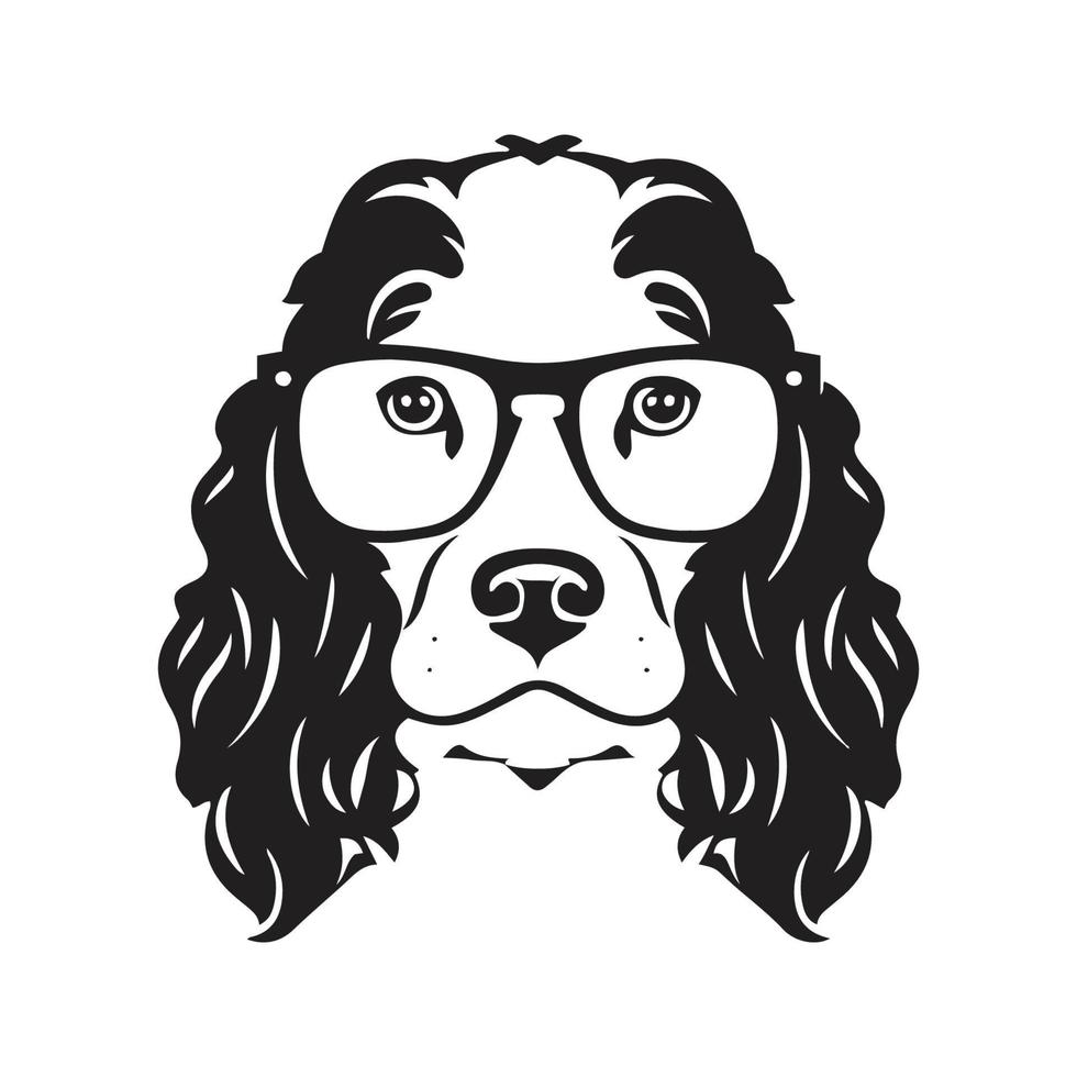 cockerspaniel spaniel hund med glasögon, vektor begrepp digital konst ,hand dragen illustration