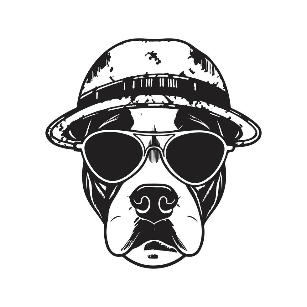 Hund amerikanisch Staffordshire Terrier im Sonnenbrille und Hut, Vektor Konzept Digital Kunst ,Hand gezeichnet Illustration