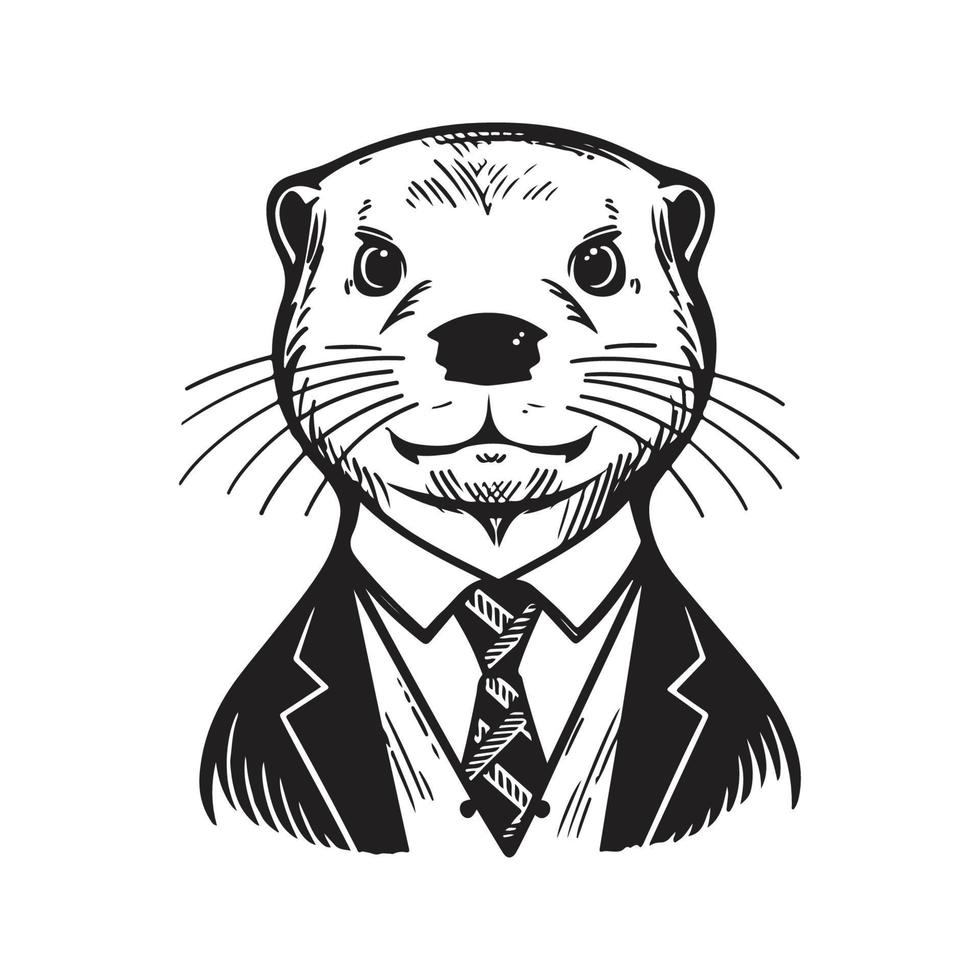 Otter mit passen und binden, Vektor Konzept Digital Kunst ,Hand gezeichnet Illustration