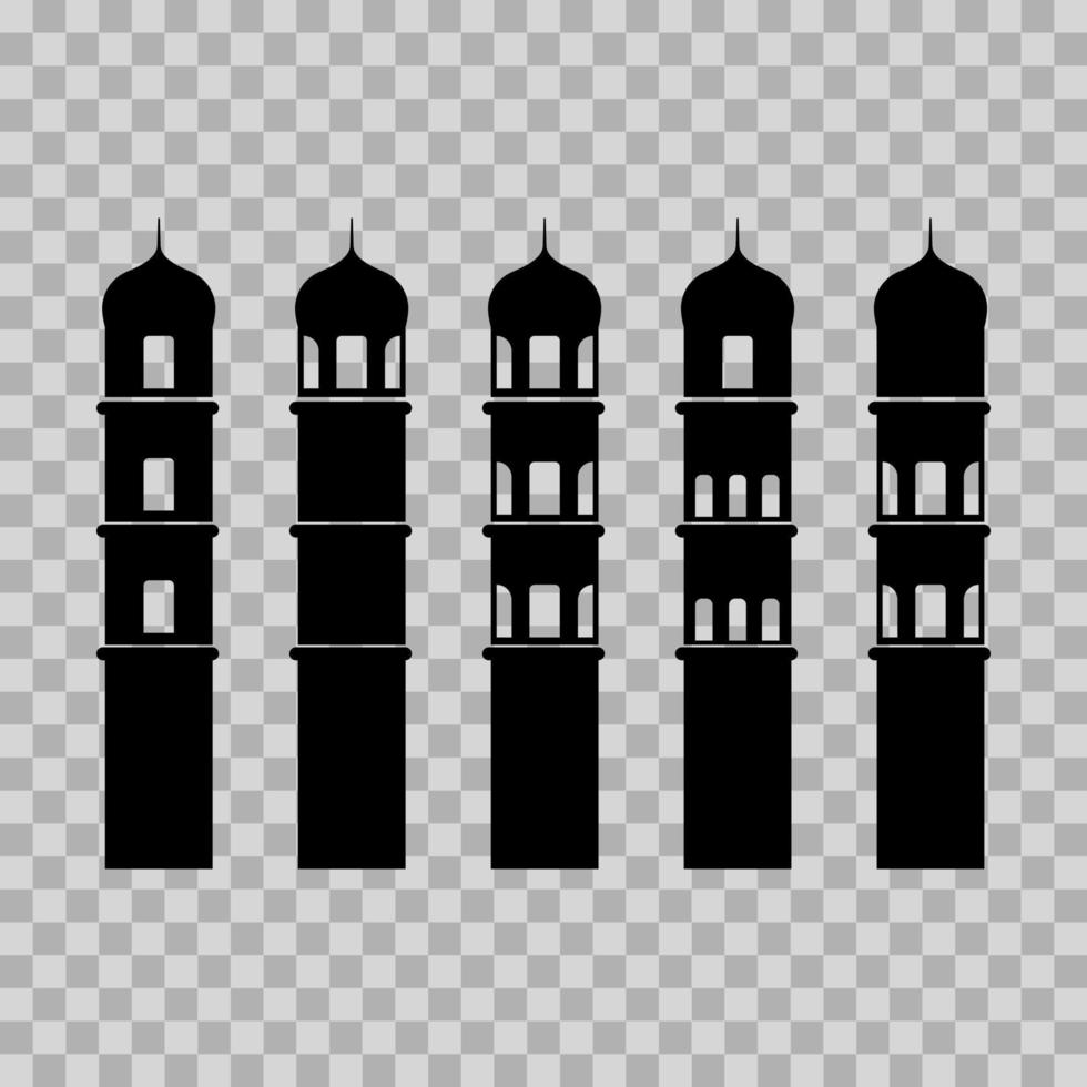 uppsättning silhuett illustration av moské minareter. ytterligare till de design av av de ramadan kareem, eid al-fitr och eid al-adha. vektor