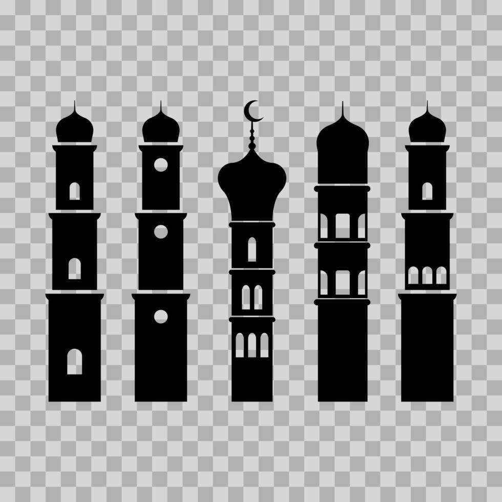 uppsättning silhuett illustration av moské minareter. ytterligare till de design av av de ramadan kareem, eid al-fitr och eid al-adha. vektor