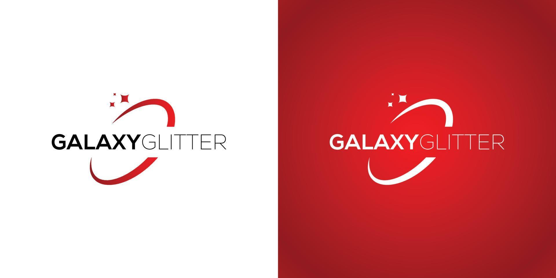 galax glitter logotyp design mall på vit och röd bakgrund vektor