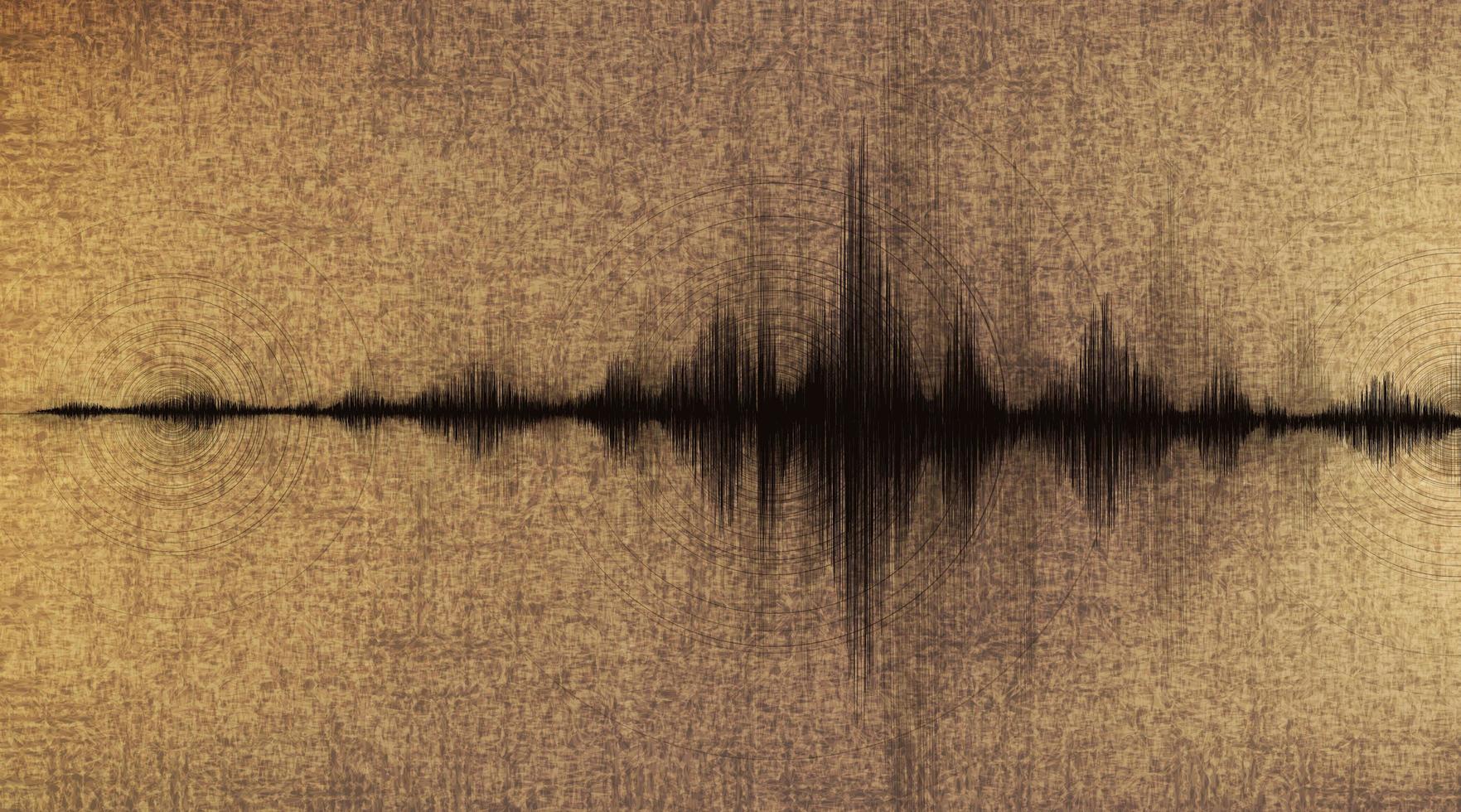 Erdbebenwelle niedrig und hoch Richterskala mit Kreisvibration auf altem Papierhintergrund vektor