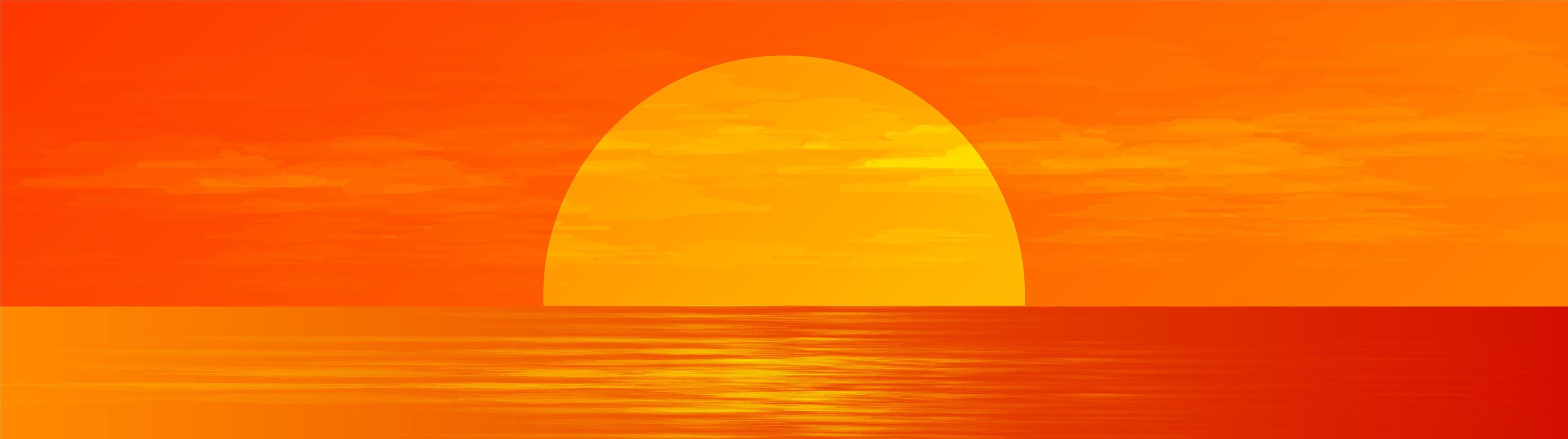 Panorama schöner Vollmond auf Sonnenaufgang-Seelandschaftshintergrund, Sonnenschein und horizontaler Konzeptentwurf. vektor