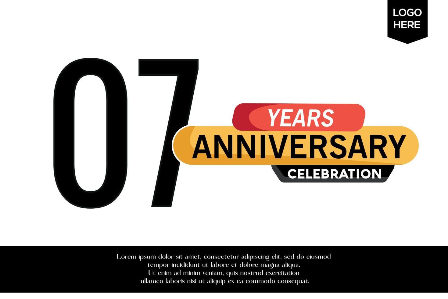 07. Jahrestag Feier Logo schwarz Gelb farbig mit Text im grau Farbe isoliert auf Weiß Hintergrund Vektor Vorlage Design