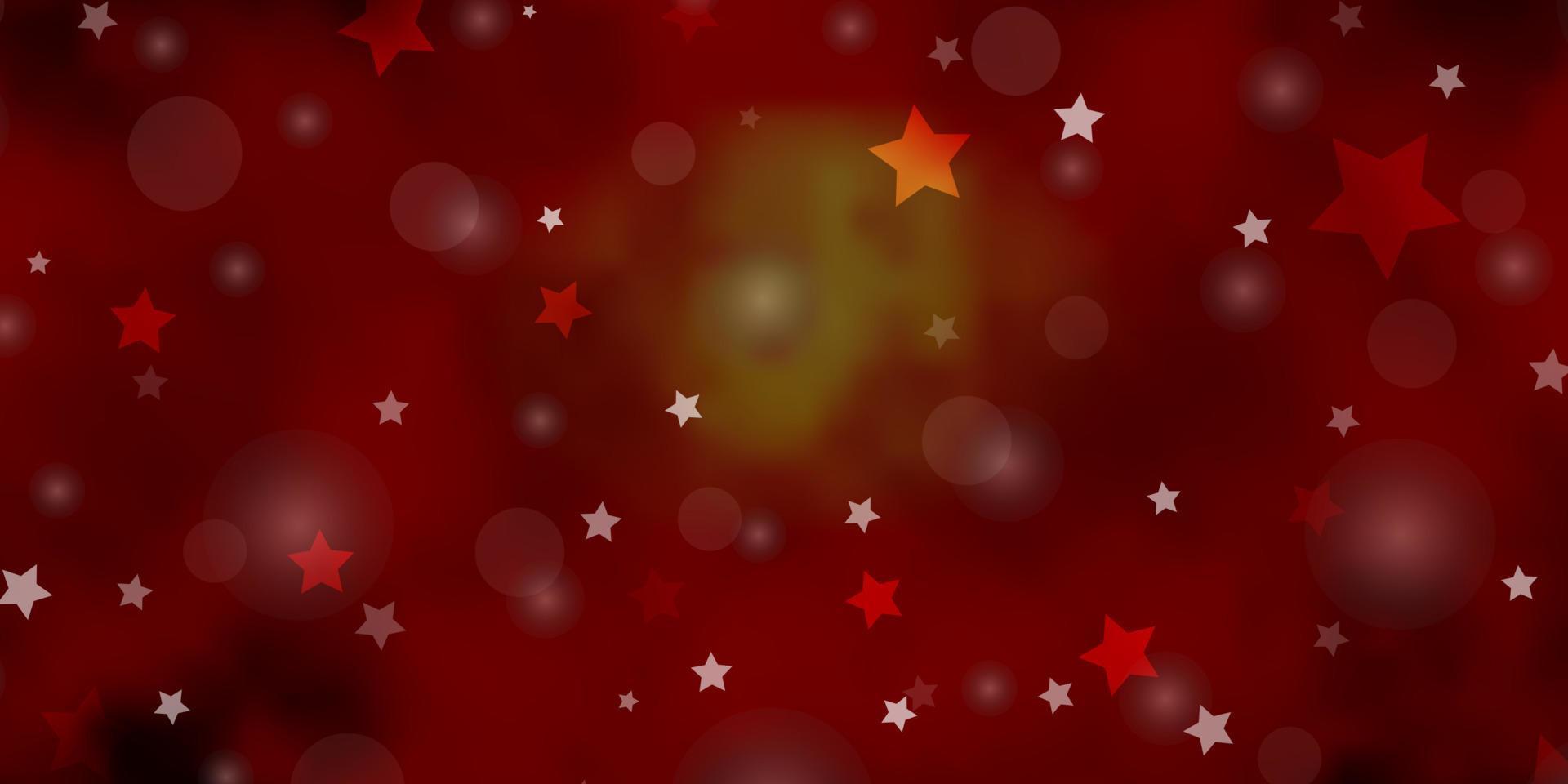 mörk orange vektor bakgrund med cirklar, stjärnor.