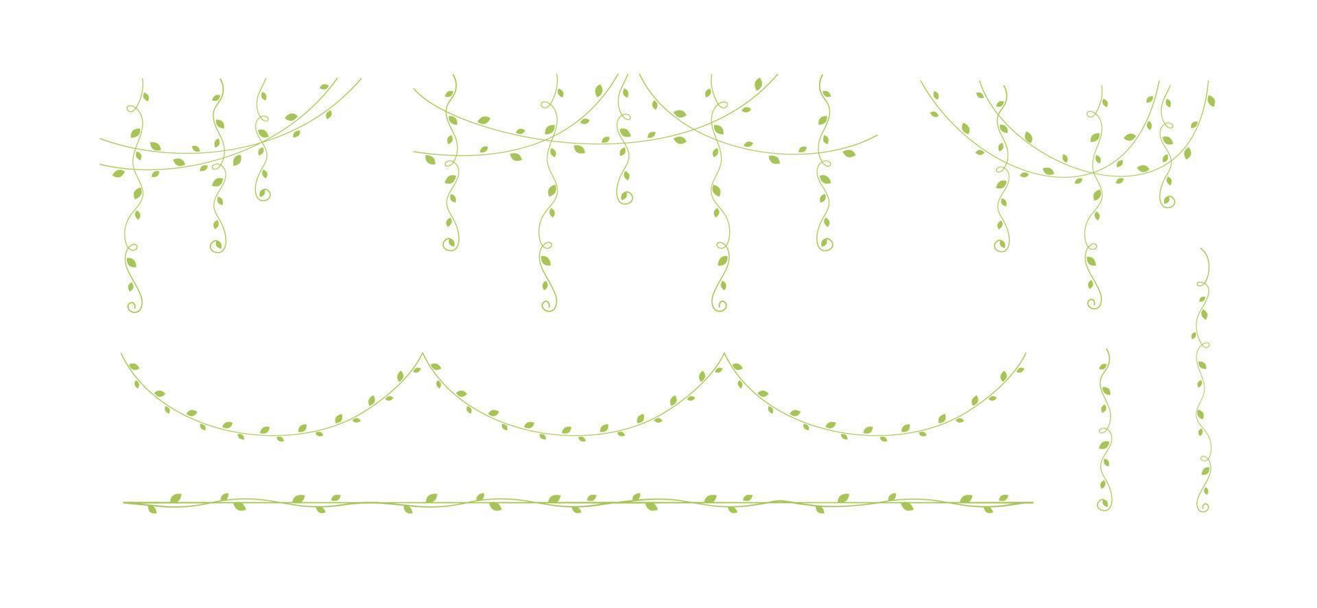grön vinstockar ramar och gränser, hängande vin ridå design, botanisk element vektor illustration uppsättning