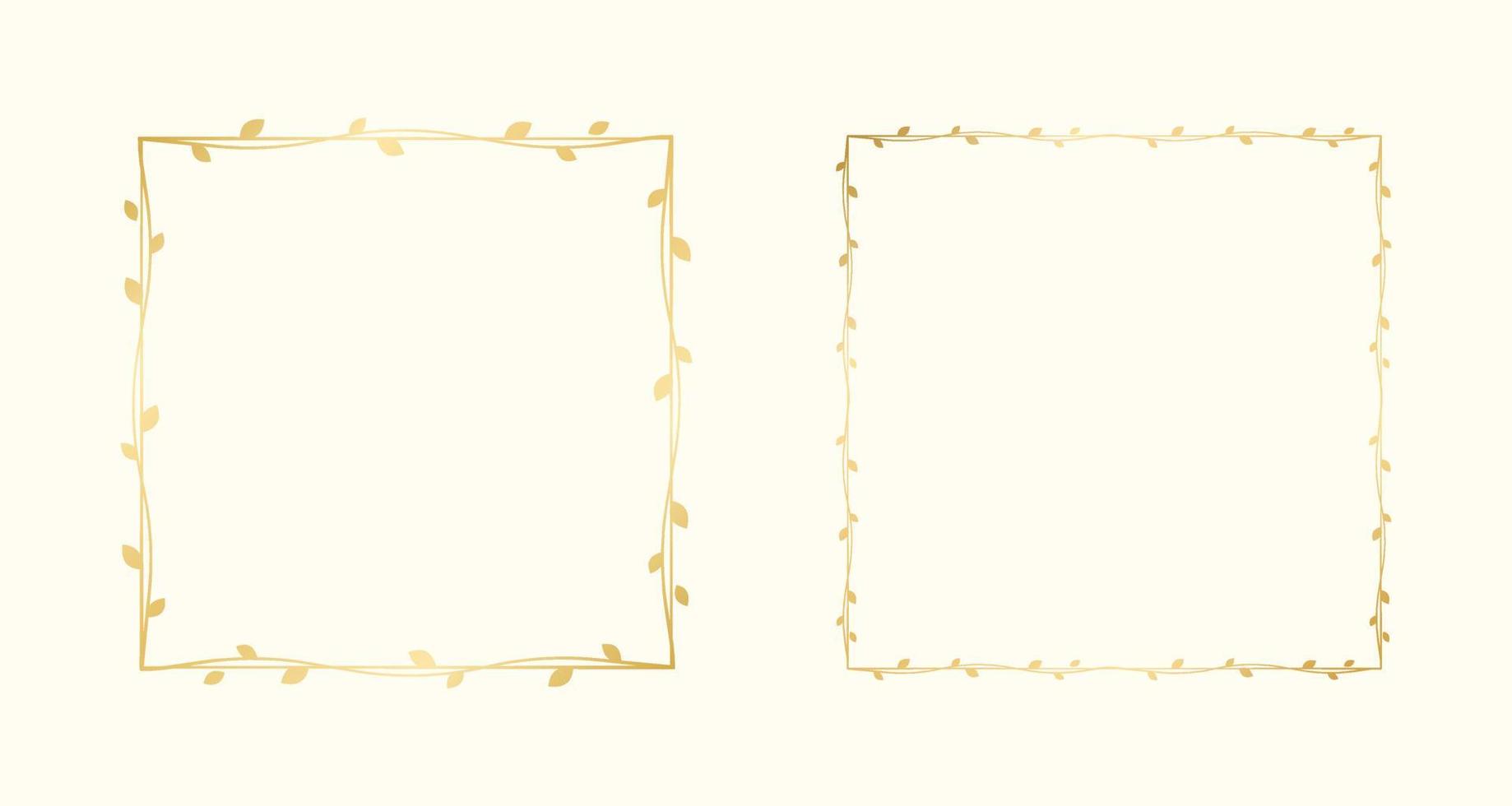 fyrkant guld vin ram bröllop elegant krans. gyllene ram med botanisk design. vektor isolerat illustration.