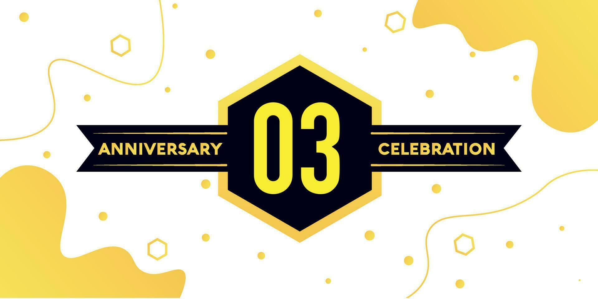 03 år årsdag logotyp vektor design med gul geometrisk form med svart och abstrakt design på vit bakgrund mall