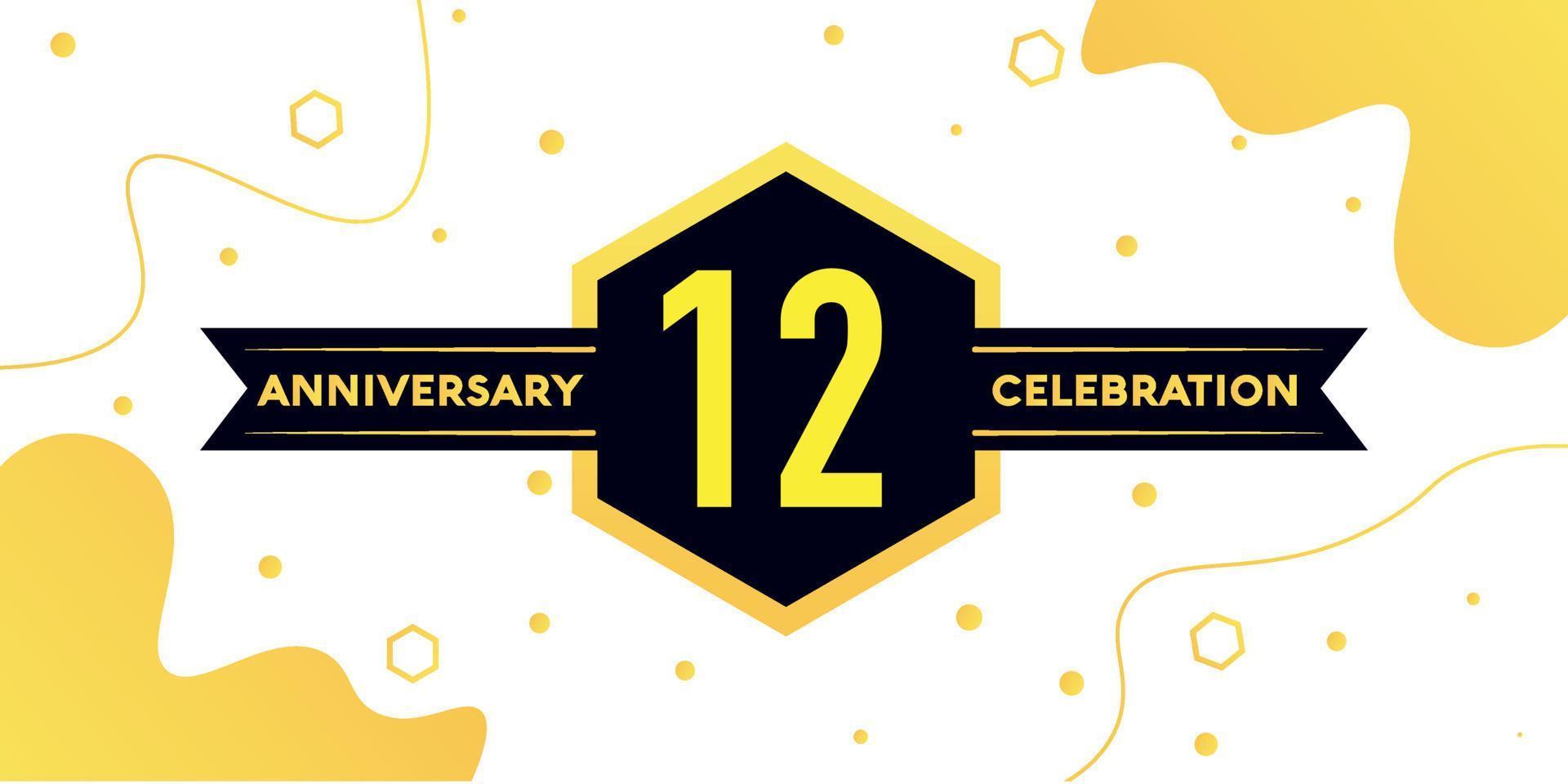12 Jahre Jahrestag Logo Vektor Design mit Gelb geometrisch gestalten mit schwarz und abstrakt Design auf Weiß Hintergrund Vorlage