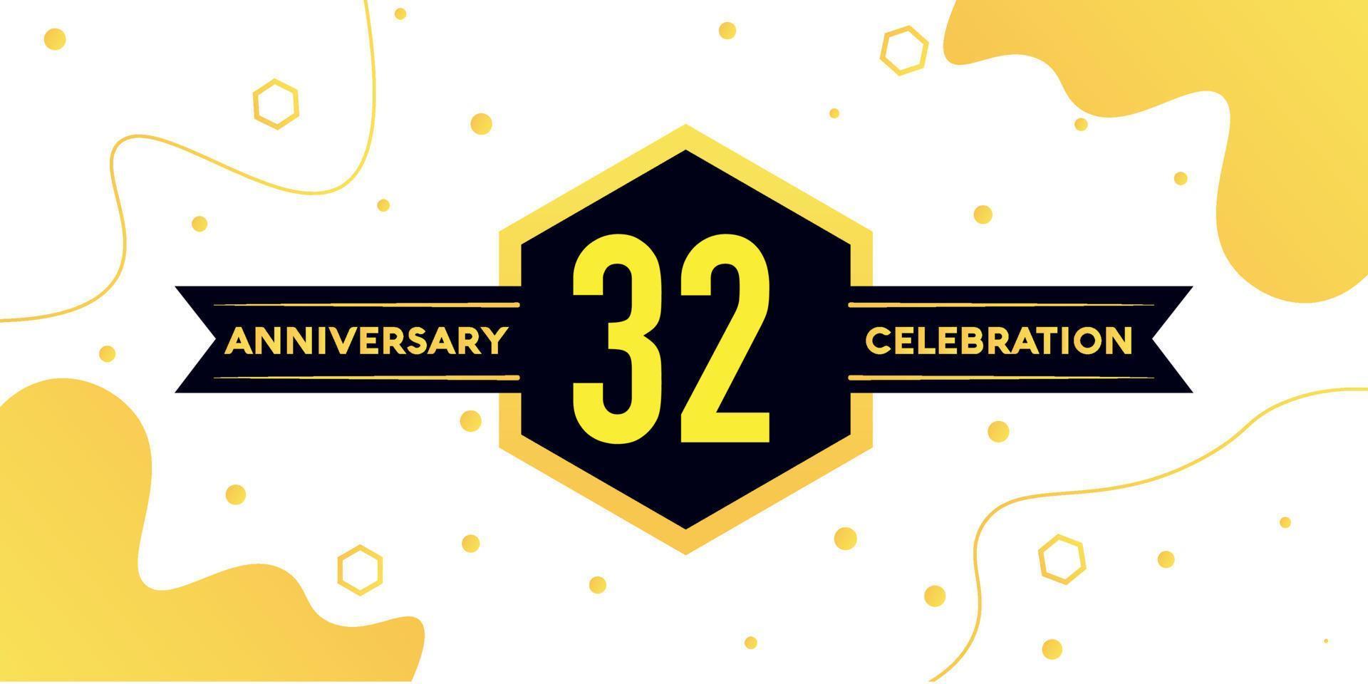 32 år årsdag logotyp vektor design med gul geometrisk form med svart och abstrakt design på vit bakgrund mall