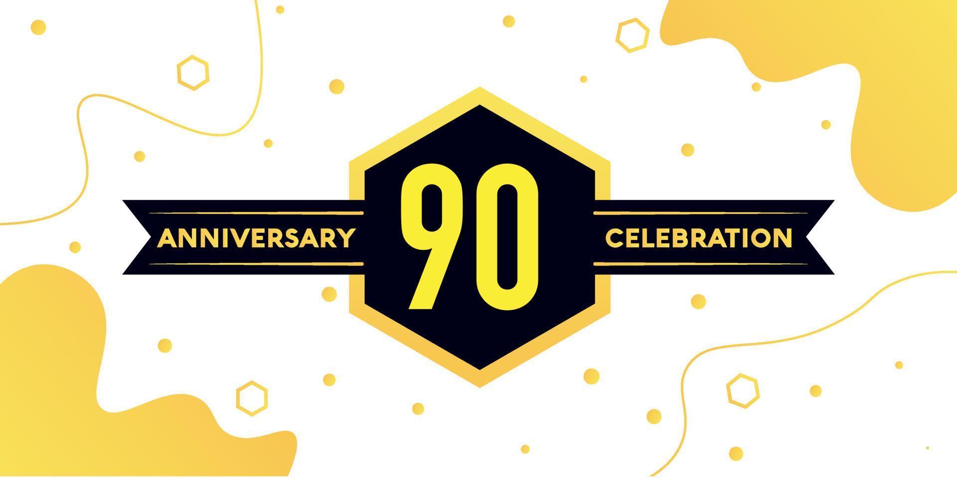 90 år årsdag logotyp vektor design med gul geometrisk form med svart och abstrakt design på vit bakgrund mall