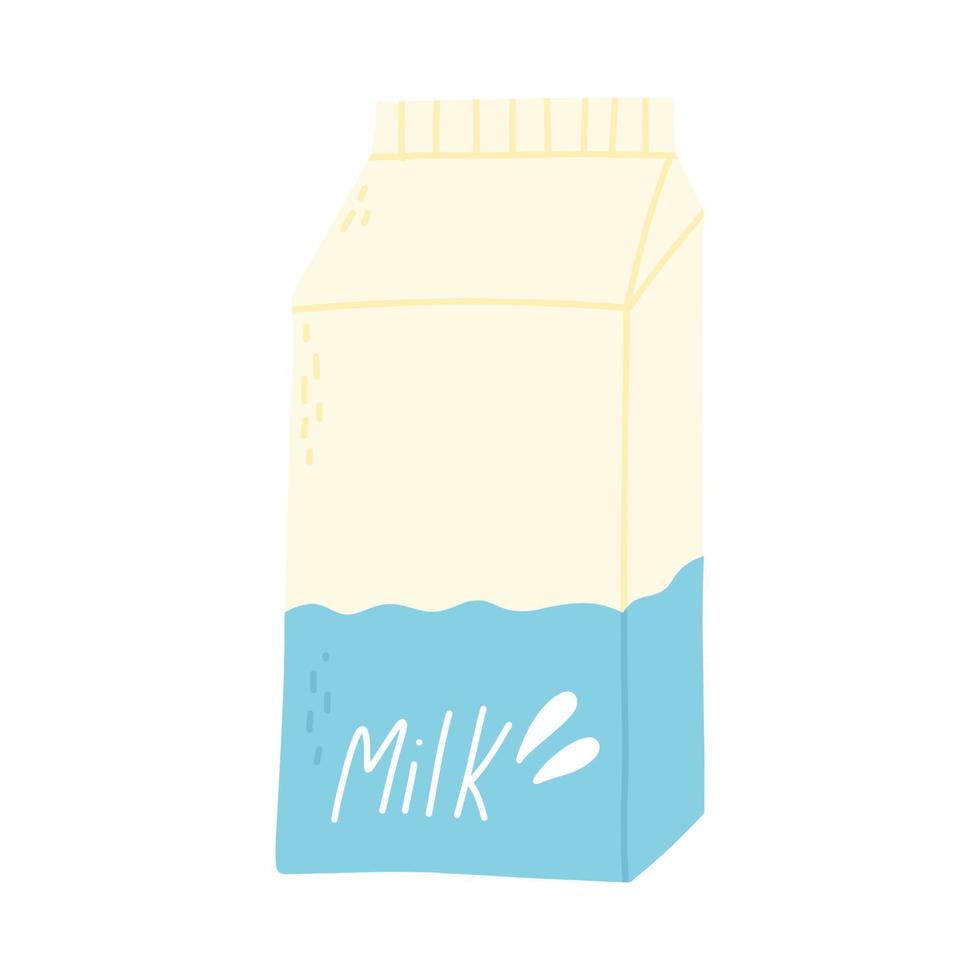 ko get mjölk i en kartong låda. vektor illustration. hand dragen mjölk paket isolerat vit bakgrund.