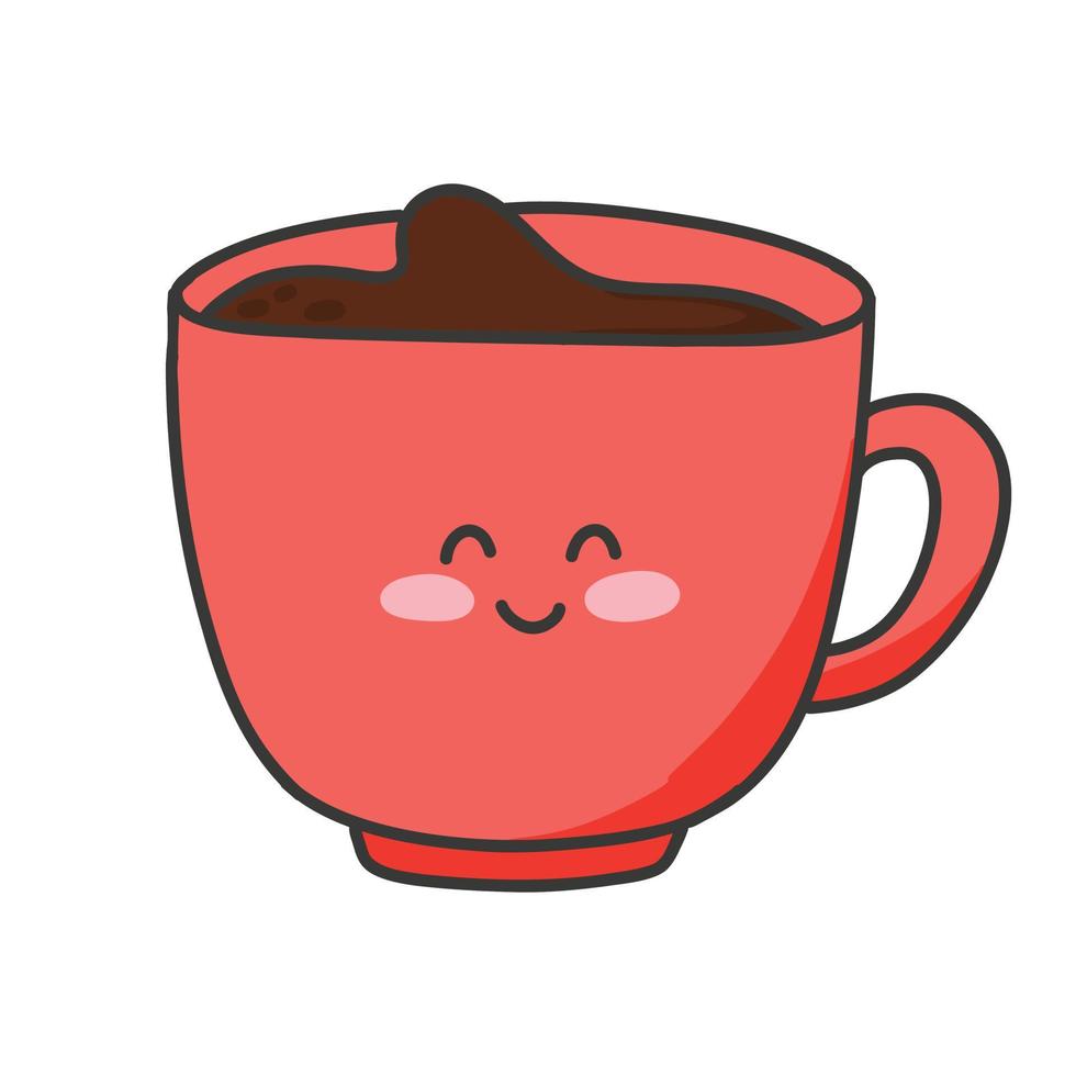 Kaffee Becher im kawaii Stil. Vektor Illustration. isoliert Becher mit Tee, Kaffee, Kakao im Karikatur Stil. hell eben Illustration. Becher Charakter.