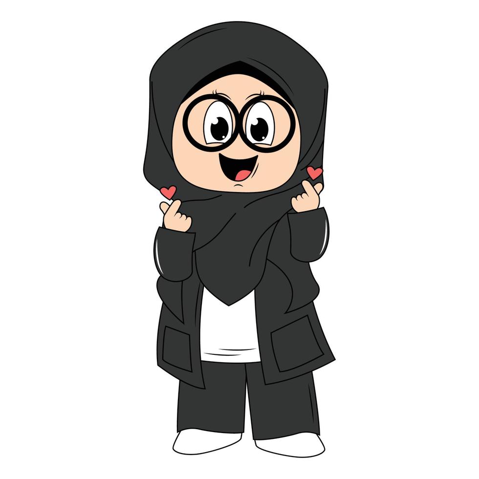 söt flicka hijab tecknad serie illustration vektor