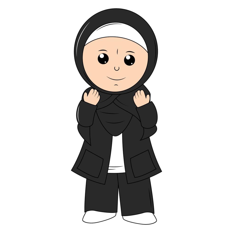 söt flicka hijab tecknad serie illustration vektor