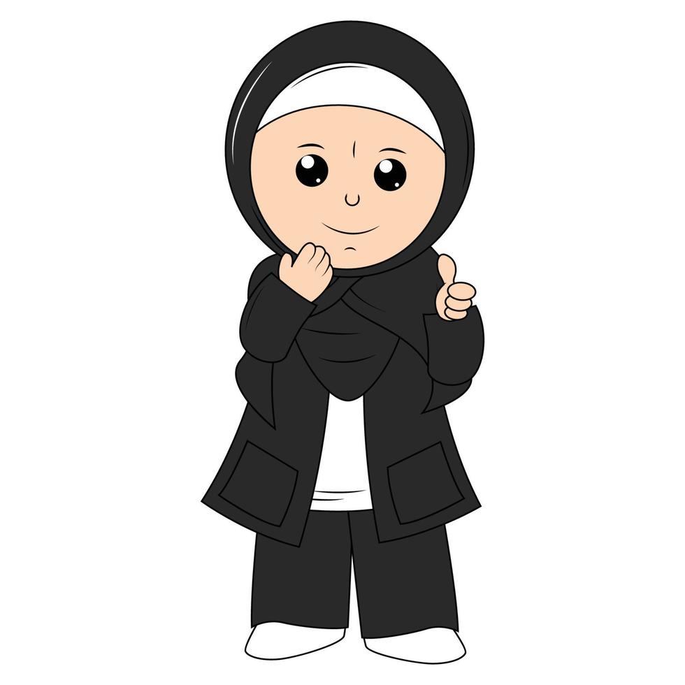 söt flicka hijab tecknad serie illustration vektor