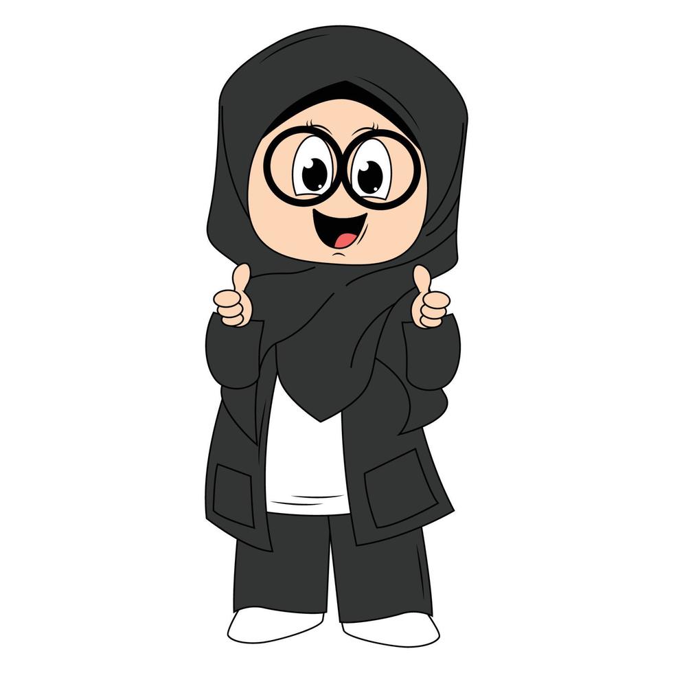 söt flicka hijab tecknad serie illustration vektor