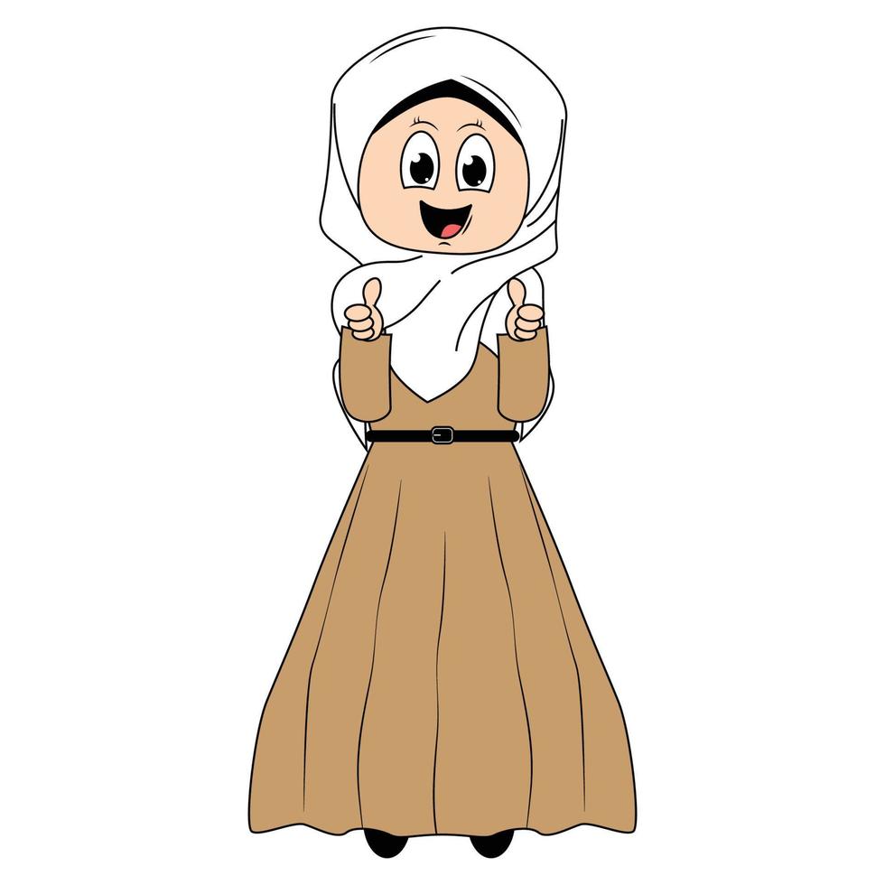 söt flicka hijab tecknad serie illustration vektor