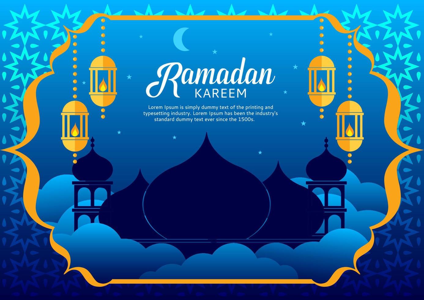 ramadan kareem hälsning kort med en moské och stjärnor storlek a4 vektor