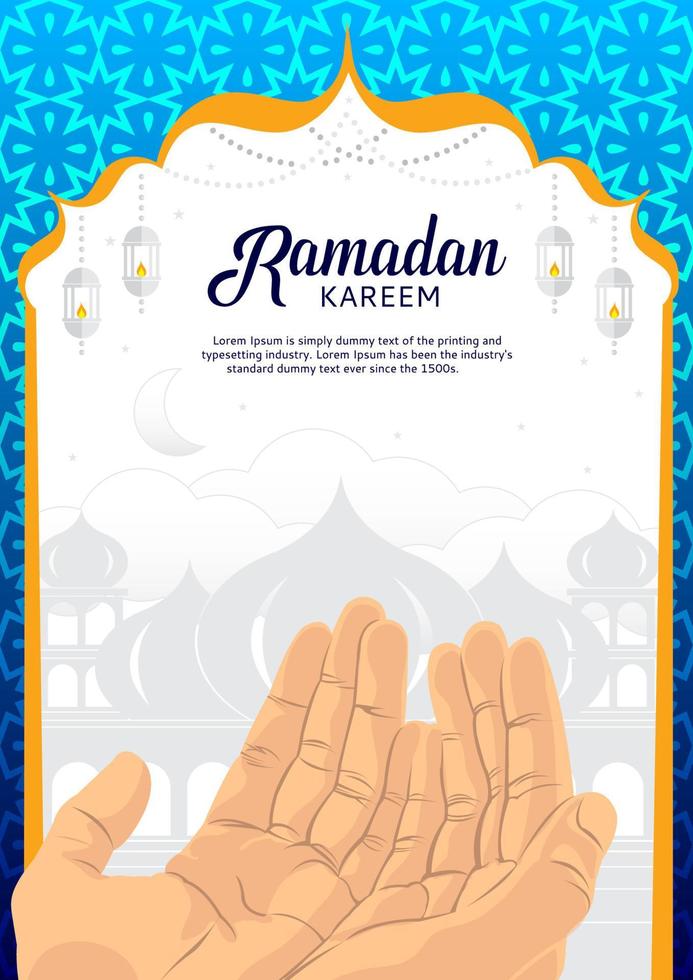 ramadan kareem affisch med händer på en vit bakgrund storlek a4 vektor