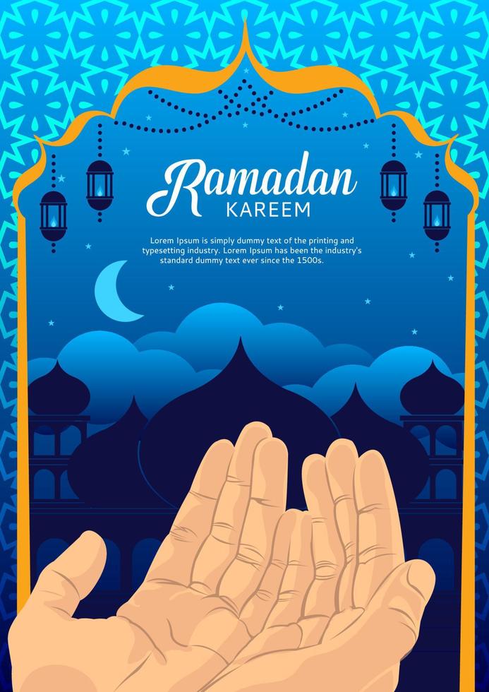 ein Poster zum Ramadan kareem mit Hände angehoben zu beten Größe a4 vektor