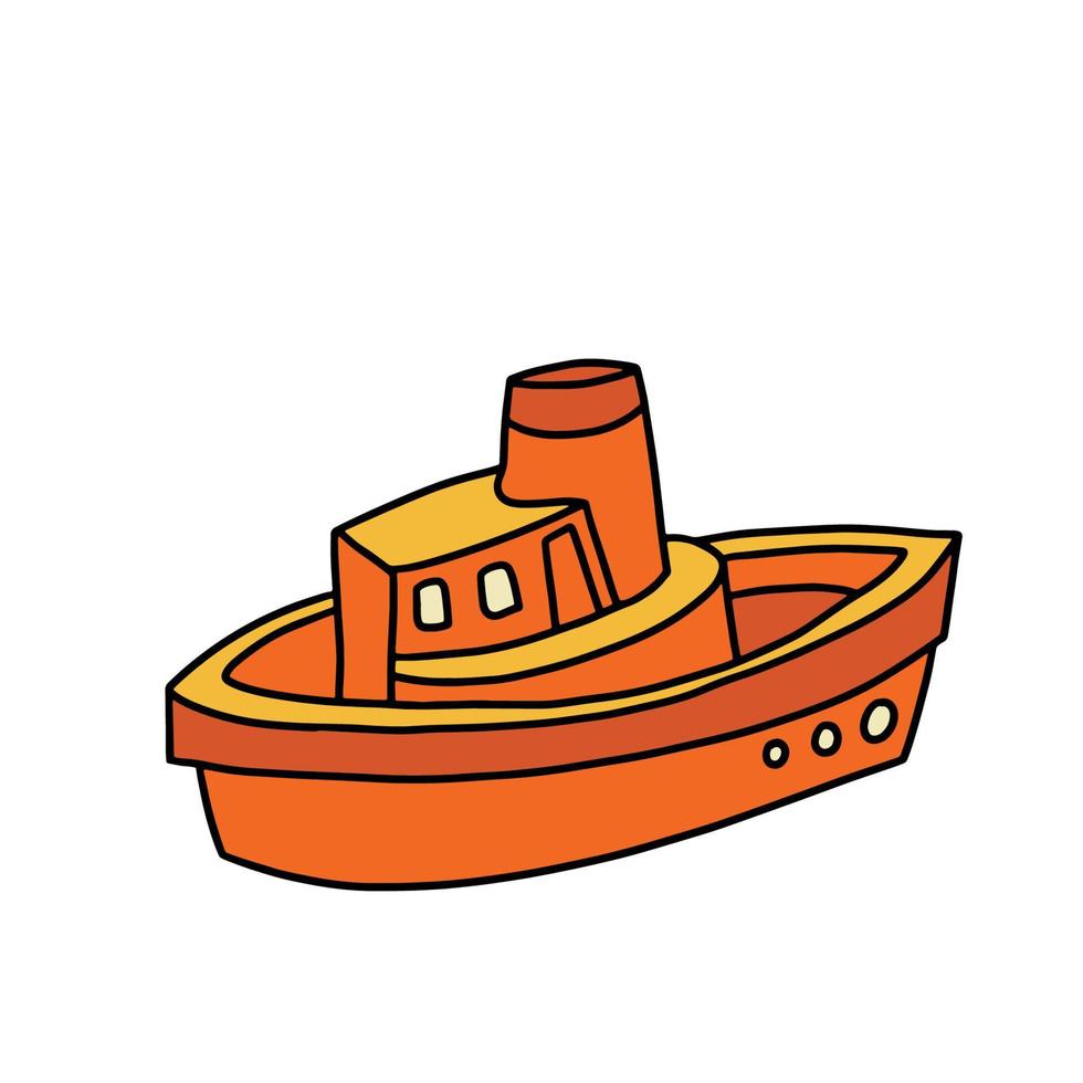 rolig leksak båt i tecknad serie stil på en vit bakgrund. barn leksak. färg bok för barn. vektor illustration
