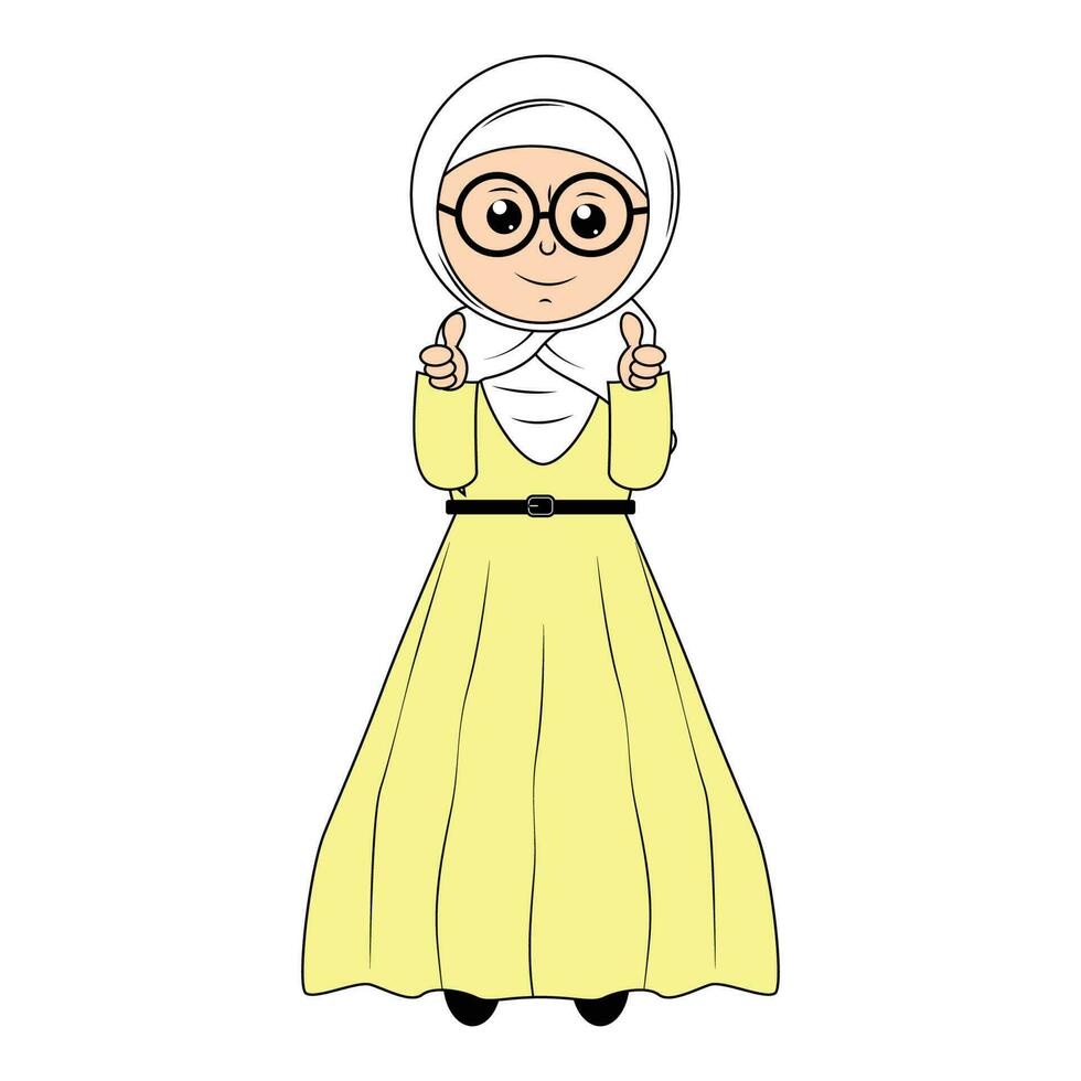 söt flicka hijab tecknad serie illustration vektor