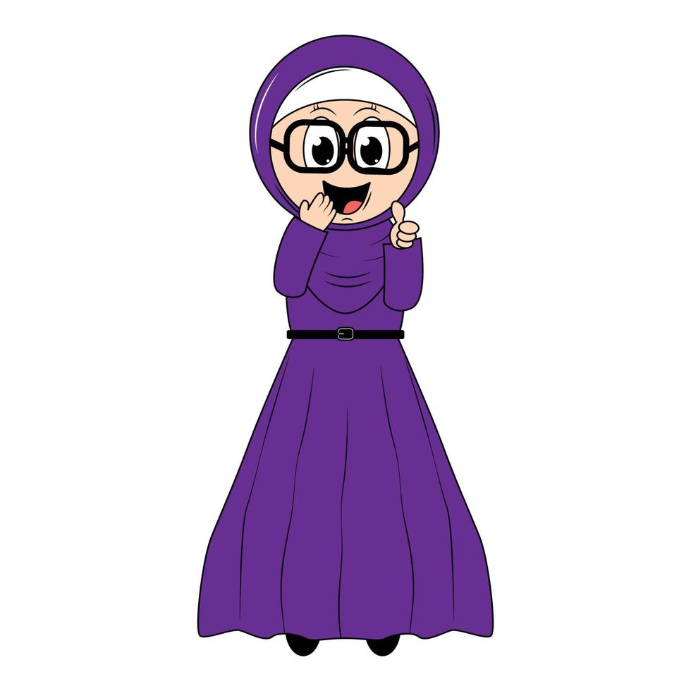 söt flicka hijab tecknad serie illustration vektor