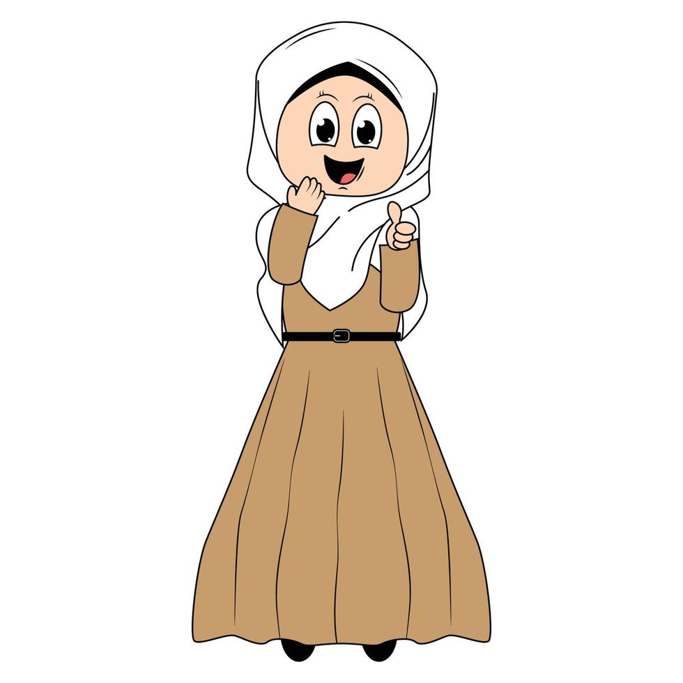 söt flicka hijab tecknad serie illustration vektor