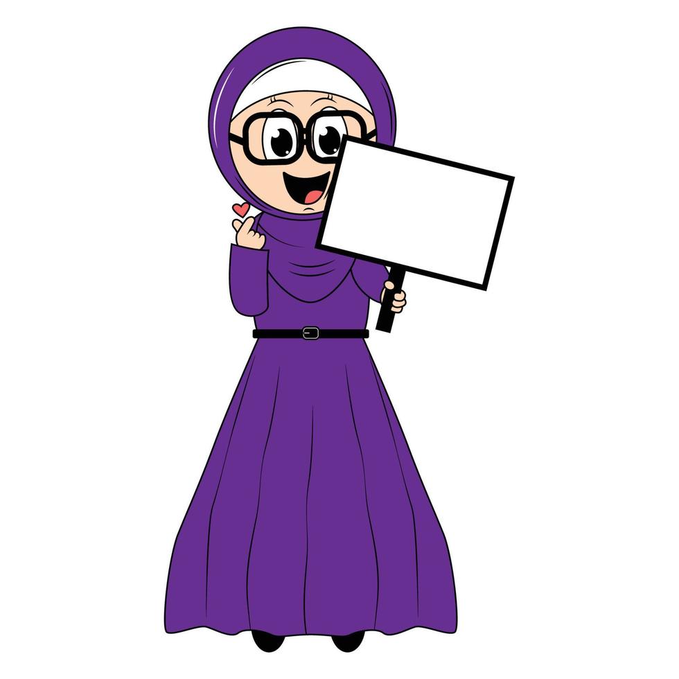 söt flicka hijab tecknad serie illustration vektor