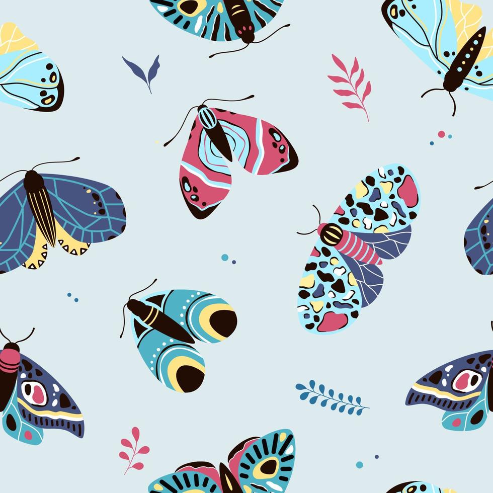 Motten nahtlos Muster, Schmetterlinge Hintergrund. Insekten Vektor Zeichnung