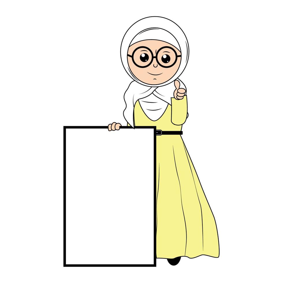 söt flicka hijab tecknad serie illustration vektor