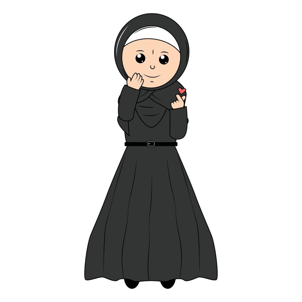 söt flicka hijab tecknad serie illustration vektor