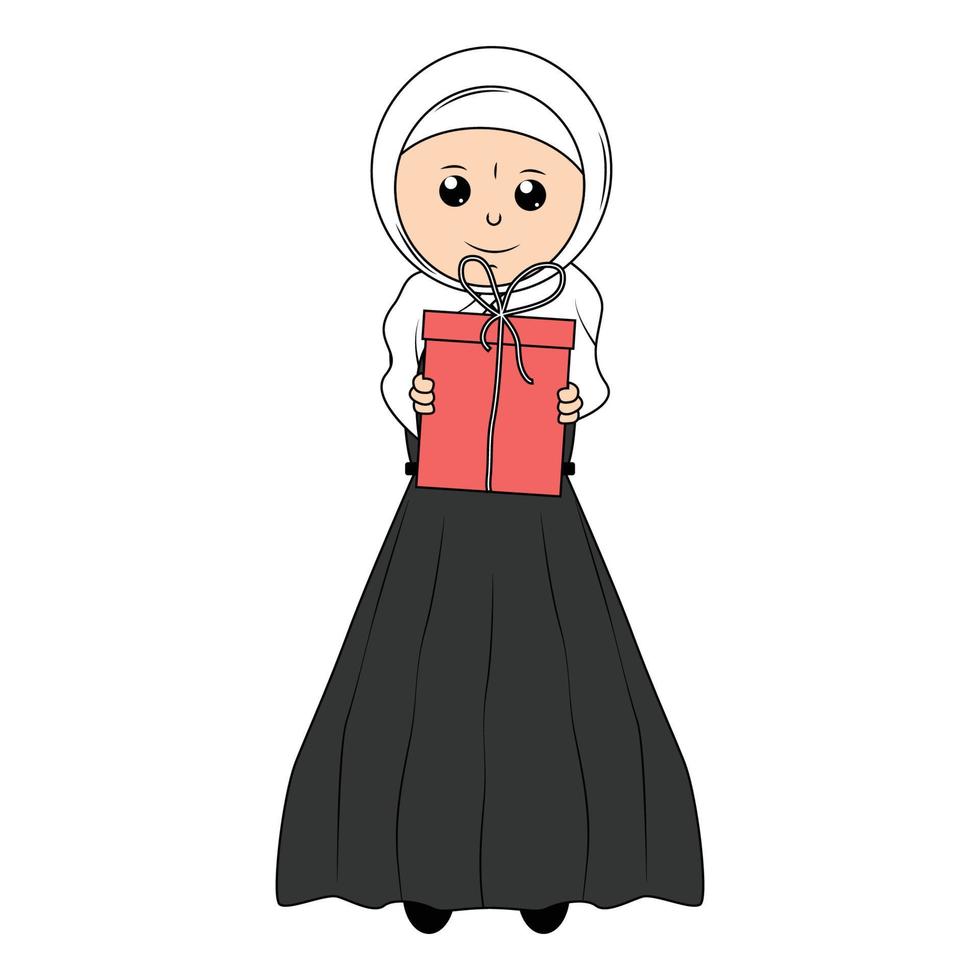 söt flicka hijab tecknad serie illustration vektor