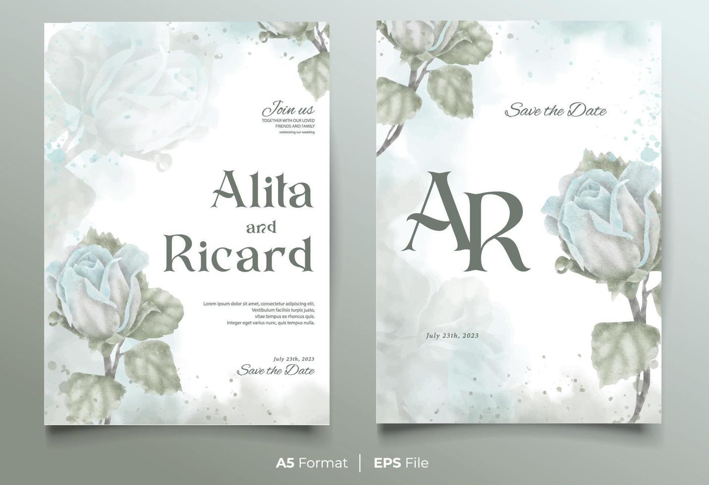 Aquarell Hochzeit Einladung Karte Vorlage mit Weiß und Grün Blume Ornament vektor