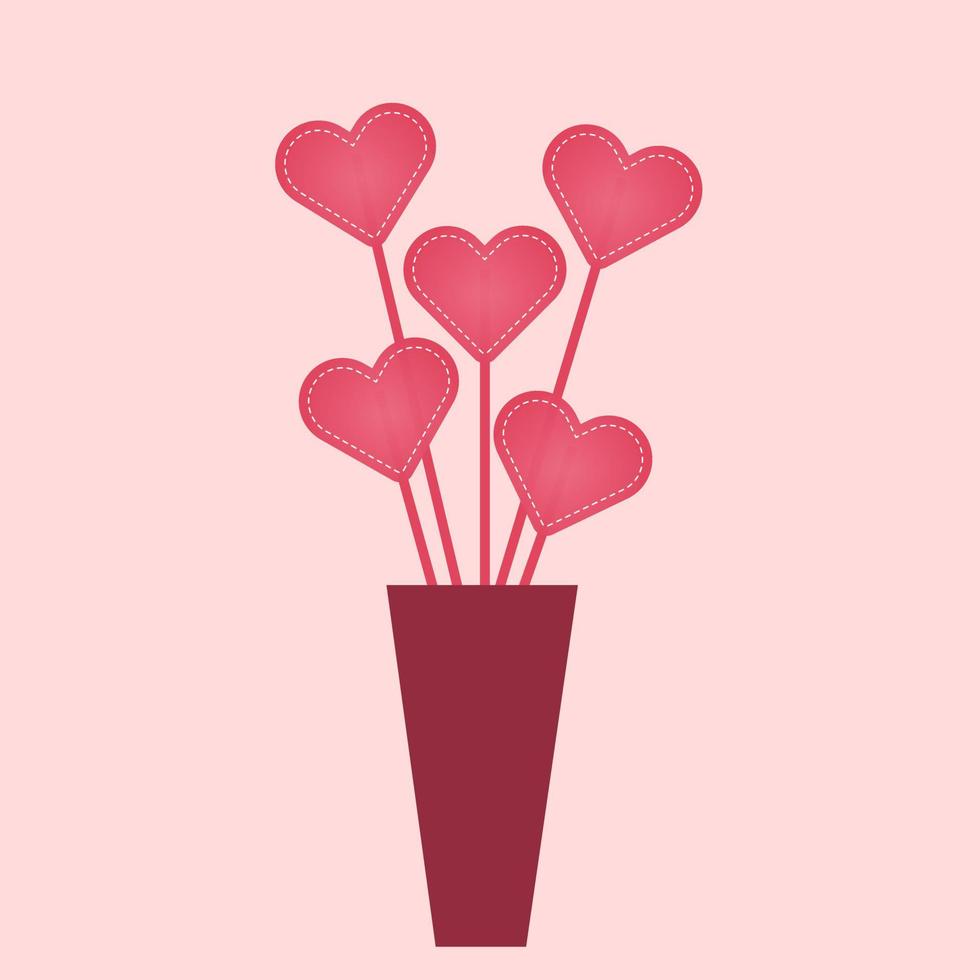 Rosa Herzen auf ein Stock im ein Vase. Vektor Illustration