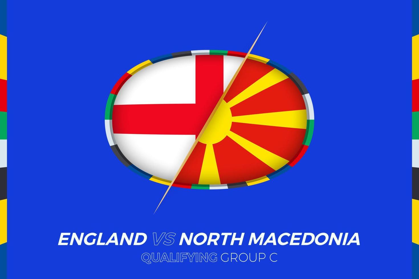 England mot norr macedonia ikon för europeisk fotboll turnering kompetens, grupp c. vektor