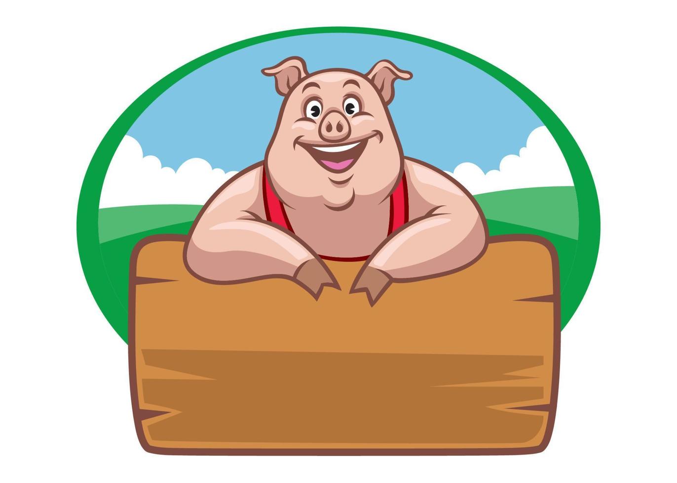 glücklich Bauernhof Schwein mit Holz leer Raum vektor