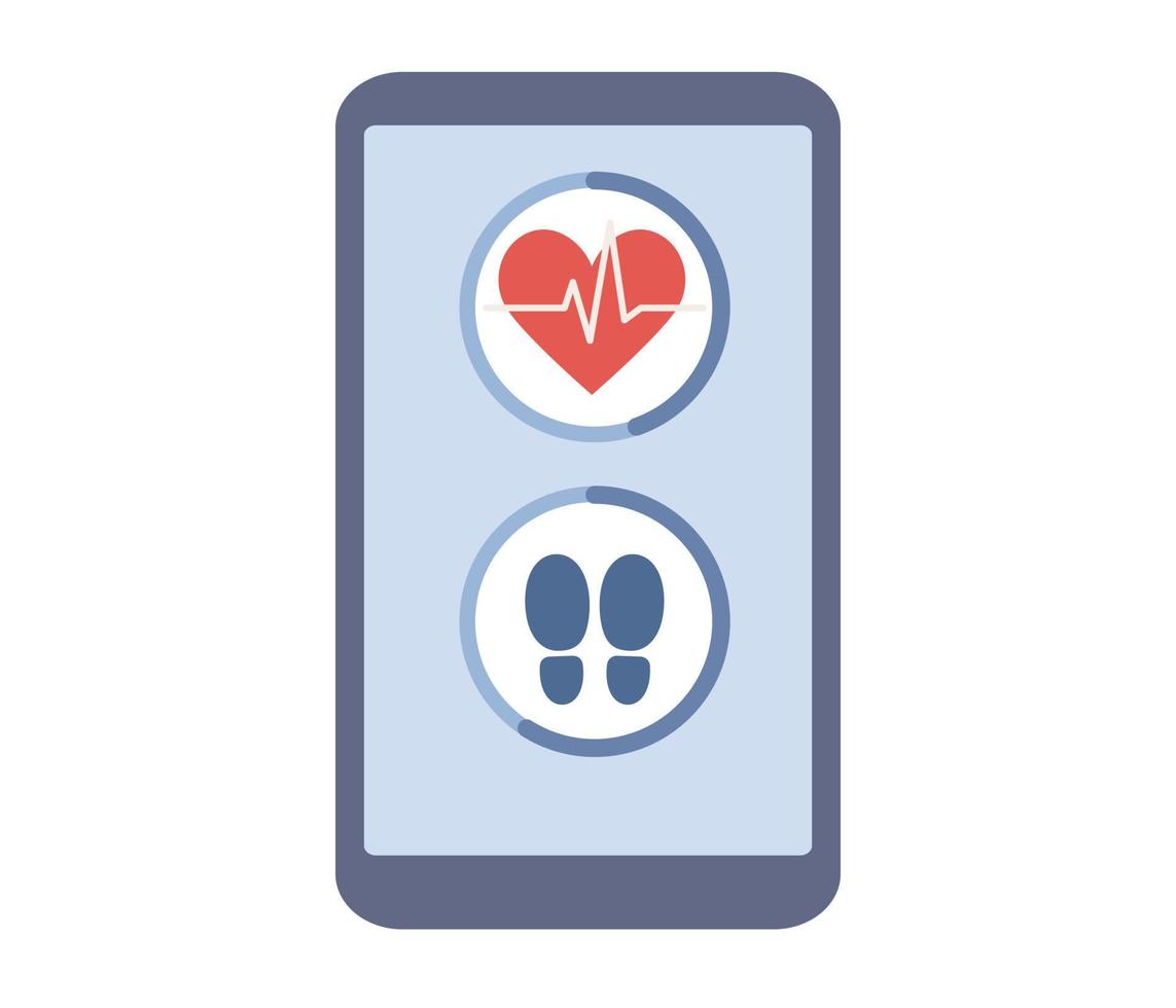 Fitness Tracker Smartphone App Symbol. Herz Bewertung und Distanz. Sport Konzept. Vektor eben Illustration