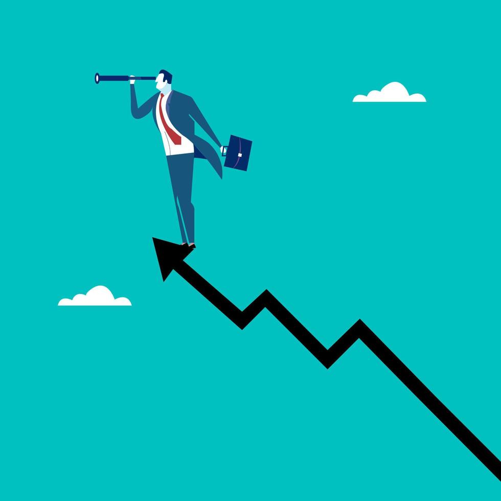 affärsman ser för Framgång, framgångsrik företag begrepp, företag begrepp, företag syn och mål, prestation, karaktär, ledare, vektor illustration platt