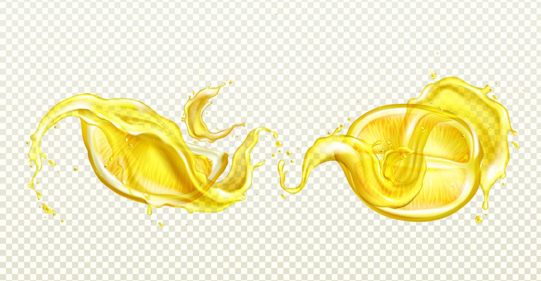 citron- skivad, juice stänk med droppar realistisk vektor
