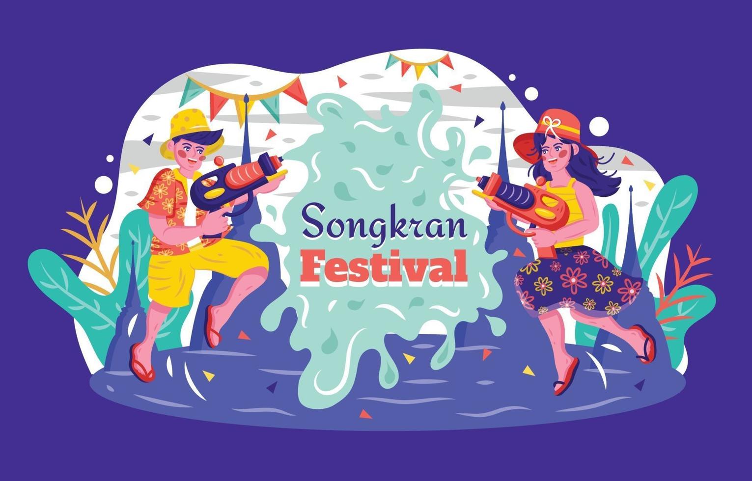 lyckligt songkran vattenstänkande festivalkoncept vektor