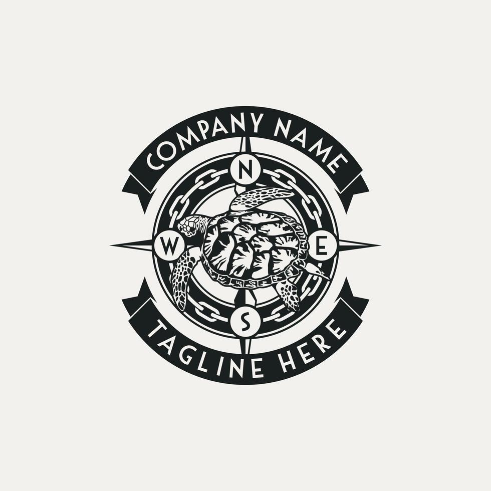 einzigartig Logo mit Schildkröte, Kompass, und Kette vektor
