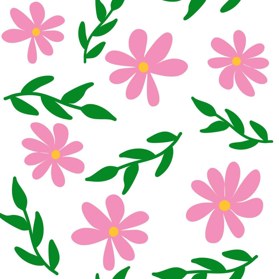 söt sömlös vektor mönster bakgrund illustration med rosa daisy blommor och grön löv